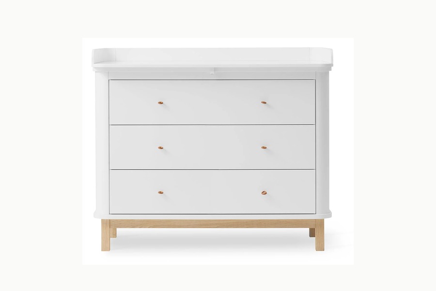 Oliver Furniture Wood Wickelkommode mit drei Schubladen in Weiß und Eiche
