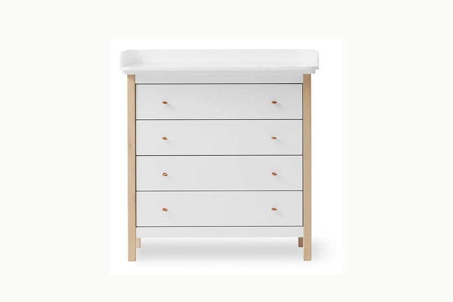 Oliver Furniture Wood Wickelkommode mit vier Schubladen in Weiß und Eiche