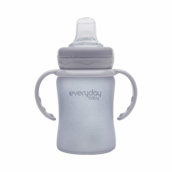 everydaybaby - Glas-Trinkbecher mit Silikon-Splitterschutz, 150ml, QUIET-GREY (A)