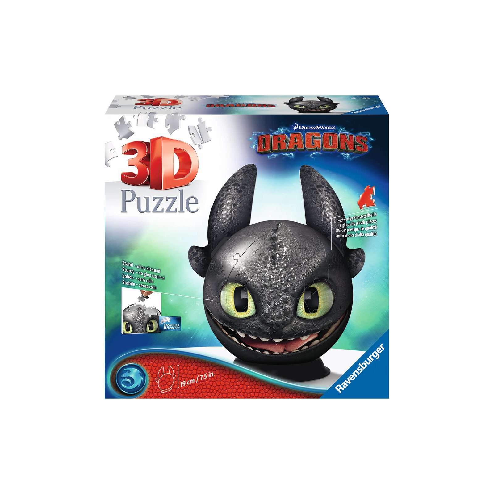 Puzzle 3D Ravensburger Dragons 3 Ohnezahn avec oreilles - Mixte - A partir de 6 ans - Jeux - Jouets