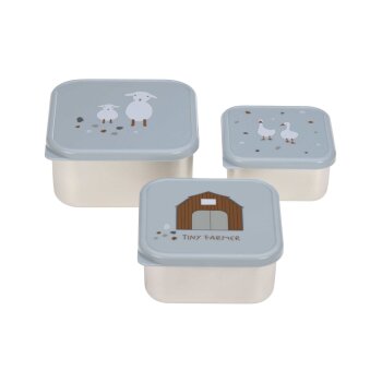 Lässig - Snackbox Edelstahl (3er Set), Tiny Farmer blue