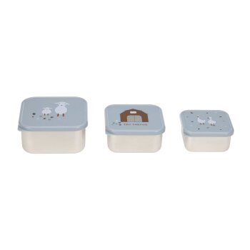Lässig - Snackbox Edelstahl (3er Set), Tiny Farmer blue