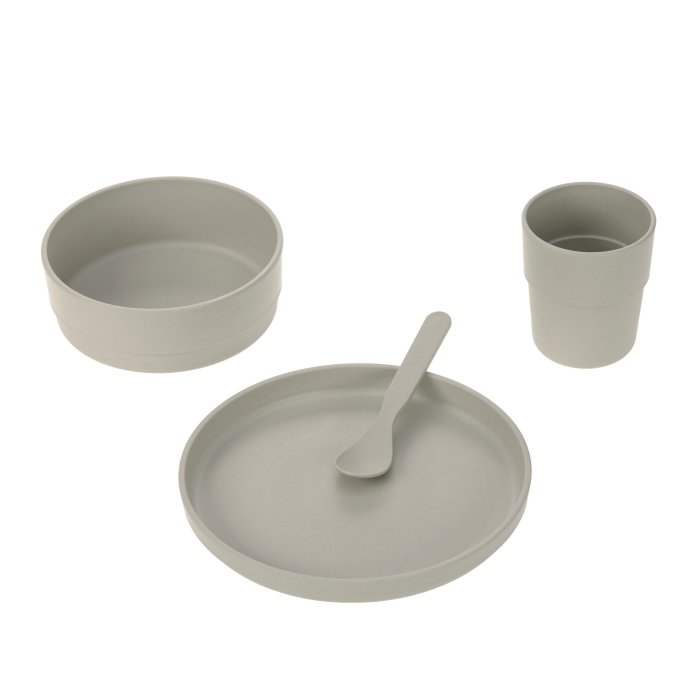 Lässig - Kindergeschirr Set (Teller - Schüssel - Becher - Löffel), Uni Warm Grey (2)