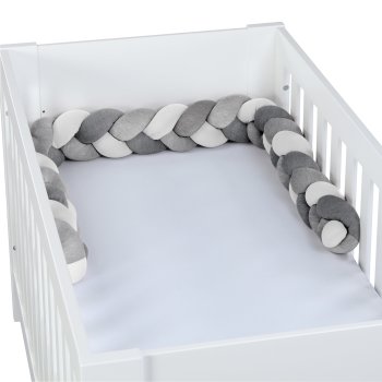 babybay - Nestchenschlange geflochten passend für Kinderbetten, ivory/hellgrau meliert/dunkelgrau meliert