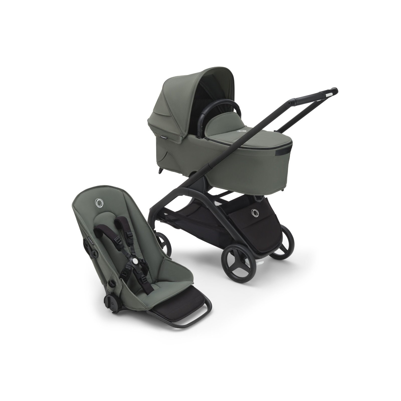BUGABOO - Dragonfly Kinderwagen mit Liegewanne und Sitz (SCHWARZ / WALDGRÜN)