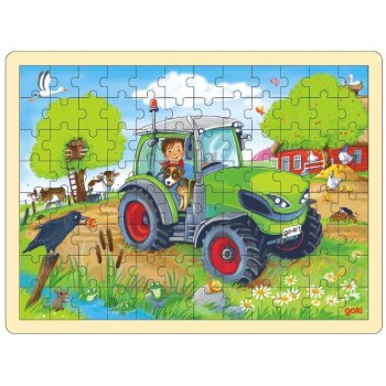 Goki - Puzzle aus Holz - 96 Teile - ab 3 Jahre - Traktor