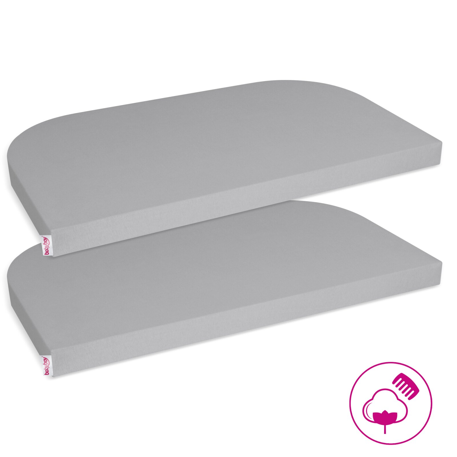 Babybay - Jersey Spannbetttuch Deluxe Doppelpack passend für Modell Maxi, Midi, Boxspring, Comfort und Comfort Plus, grau