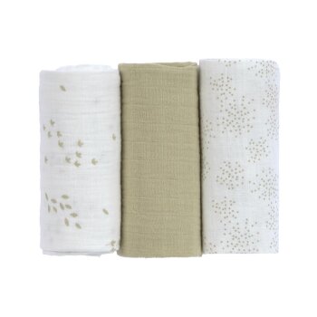 Lässig - Mulltücher 3er Set 60 x 60 cm - Bio Baumwolle, Blätter Oliv