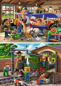 Ravensburger - Eisenbahn- und Flugzeugservice PUZZLE (2 x...