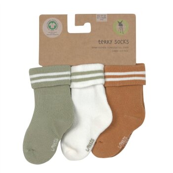 Lässig - Frottee-Socken - Stripes Light Khaki, Caramel, 3er-Pack, Gr. 12-14
