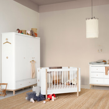 Oliver Furniture - Wood Mini+ Babybett inkl. Umbauset Juniorbett (68 x 122 / 162 cm) Weiß / Eiche