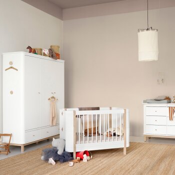 Oliver Furniture - Wood Mini+ Babybett inkl. Umbauset Juniorbett, 68x122/162 cm, Weiß / Eiche