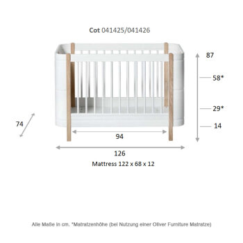 Oliver Furniture - Wood Mini+ Babybett inkl. Umbauset Juniorbett (68 x 122 / 162 cm) Weiß