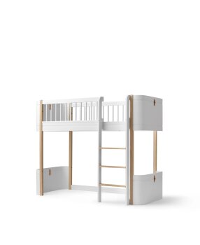 Oliver Furniture - Wood Mini+ halbhohes Hochbett, 68x162 cm, Weiß / Eiche