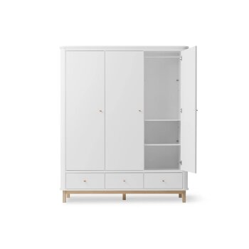 Oliver Furniture - Wood Kleiderschrank 3-türig, Weiß / Eiche