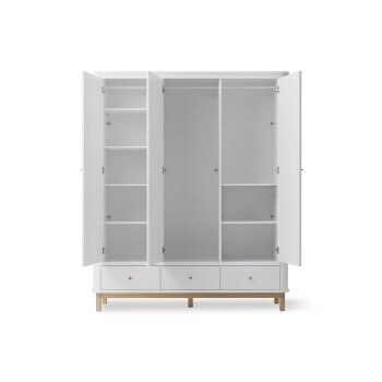 Oliver Furniture - Wood Kleiderschrank 3-türig, Weiß / Eiche