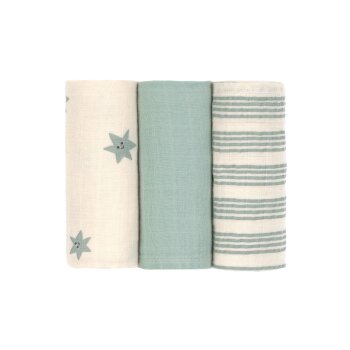 Lässig - Mulltücher 3er Set 60 x 60 cm - Tiny Team, Granit Grün (2)