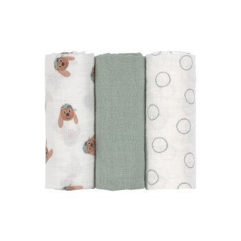 Lässig - Mulltücher 3er Set 60 x 60 cm - Bio-Baumwolle - Tiny Team, Hund (2)