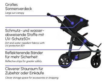 TFK - mono 3 - Kombikinderwagen 2-in-1 mit Luftkammerreifen Grau