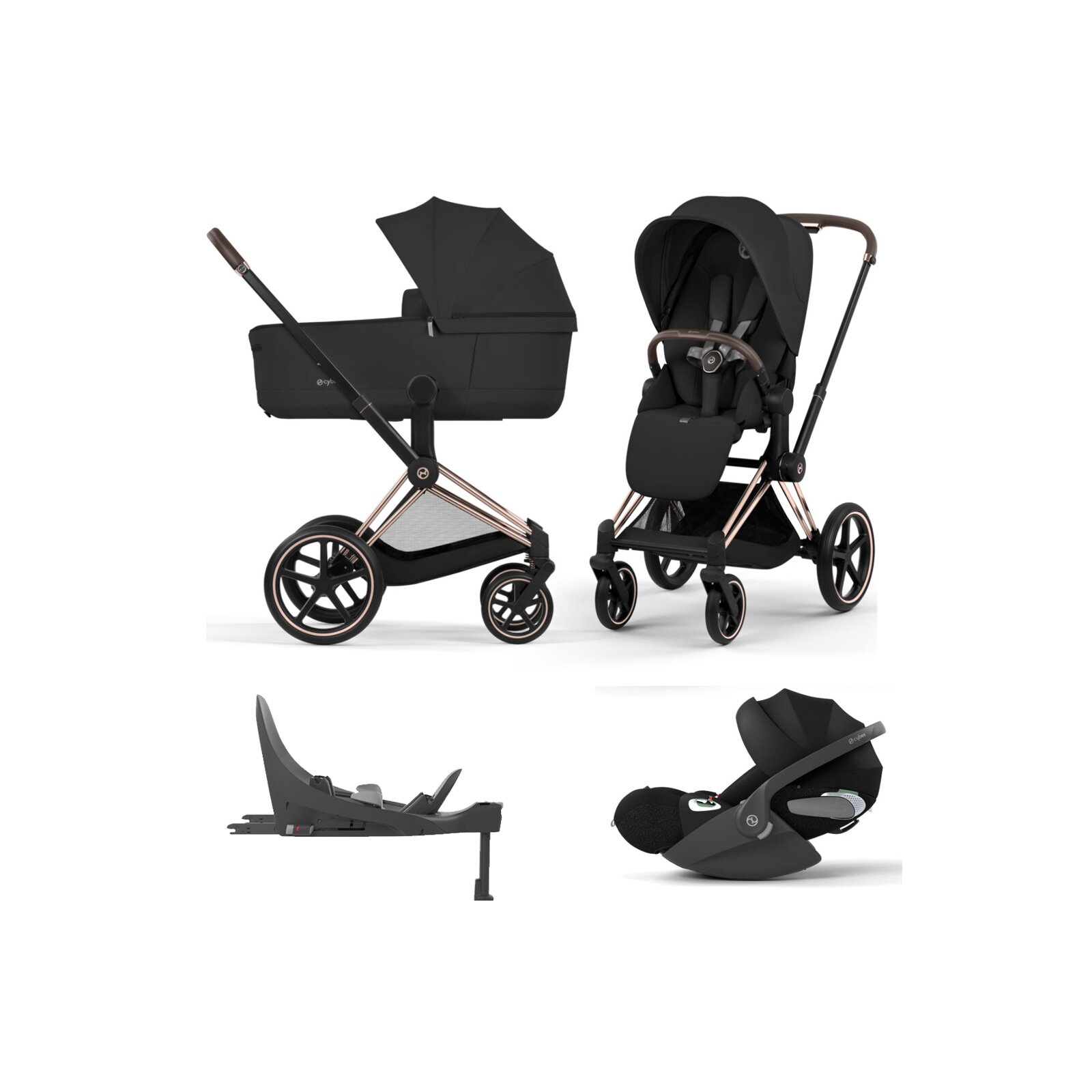 Cybex Platinum e-PRIAM 5 Comfort Kinderwagen Set 4 in 1 Rosegold Sepi