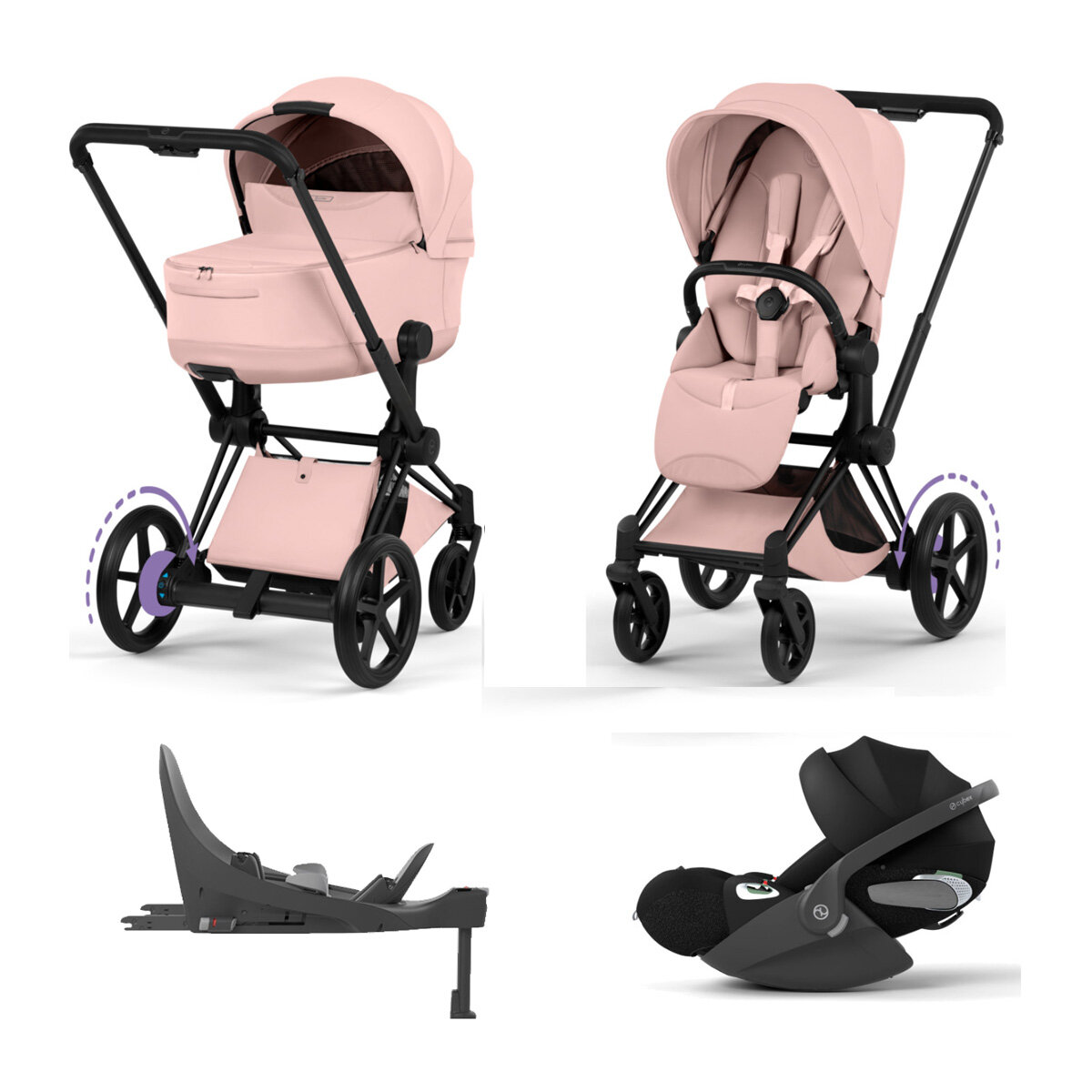 Cybex Platinum e-PRIAM 5 Style Kinderwagen Set 4 in 1 Peach pink inkl